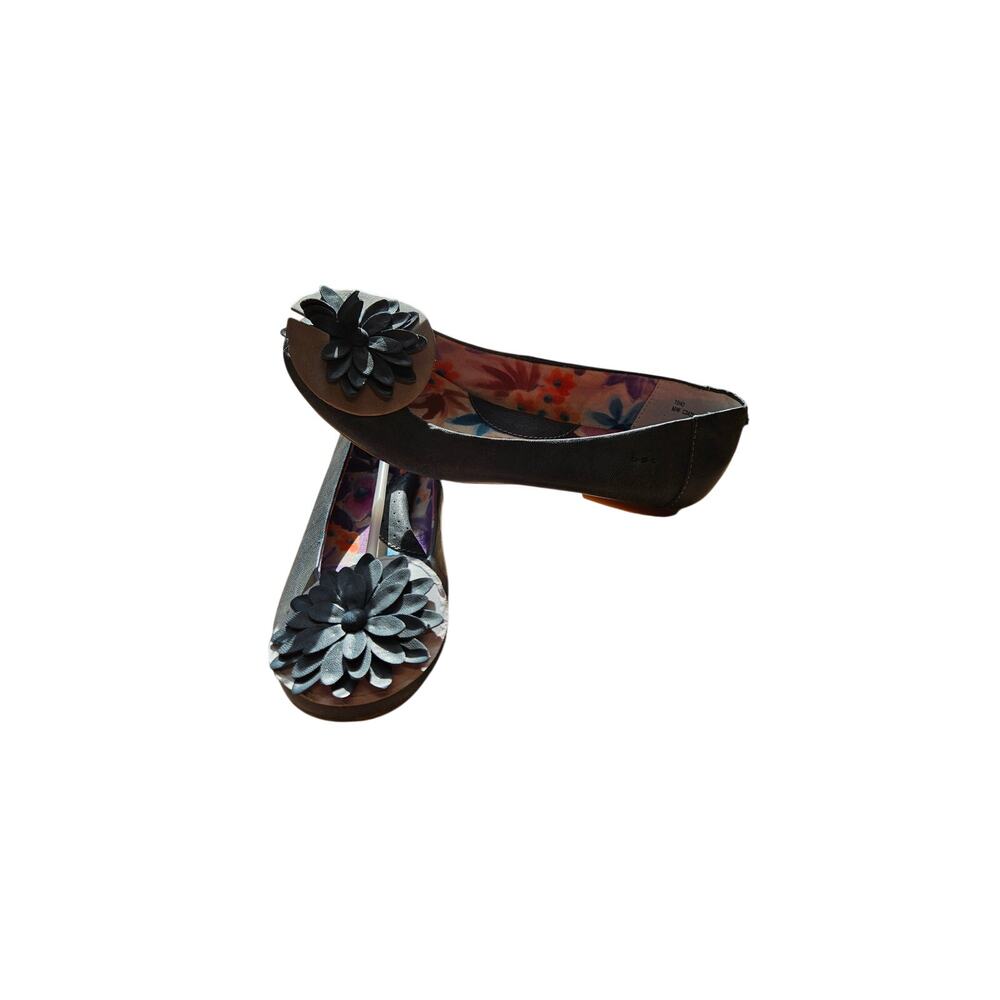 B.O.C. Womens Ballet Flats 8.5 Denim Blue Leather Floral Slip On Shoe Size 10